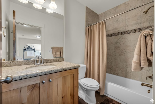 865 W Benjamin Pl, Kamas, UT 84036 - bathroom with shower / tub combo, toilet, vanity, and tile patterned flooring