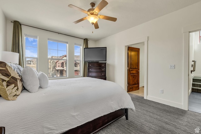 865 W Benjamin Pl, Kamas, UT 84036 - bedroom featuring ceiling fan, baseboards, connected bathroom, and carpet floors