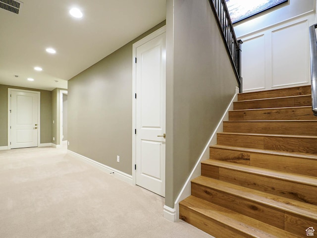 1979 E Olympus Point Dr, Holladay, UT 84117 - stairs with recessed lighting, carpet, visible vents, and baseboards