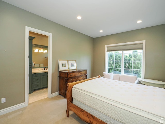1979 E Olympus Point Dr, Holladay, UT 84117 - bedroom featuring recessed lighting, ensuite bathroom, light colored carpet, and baseboards