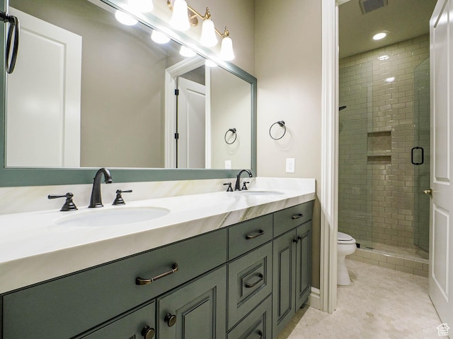 1979 E Olympus Point Dr, Holladay, UT 84117 - bathroom featuring a shower stall, double vanity, a sink, and toilet