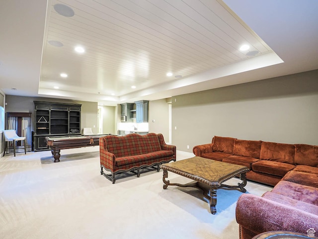 1979 E Olympus Point Dr, Holladay, UT 84117 - carpeted living area featuring recessed lighting, baseboards, billiards, and a raised ceiling