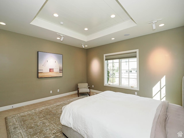 1979 E Olympus Point Dr, Holladay, UT 84117 - bedroom featuring a tray ceiling, recessed lighting, baseboards, and carpet floors