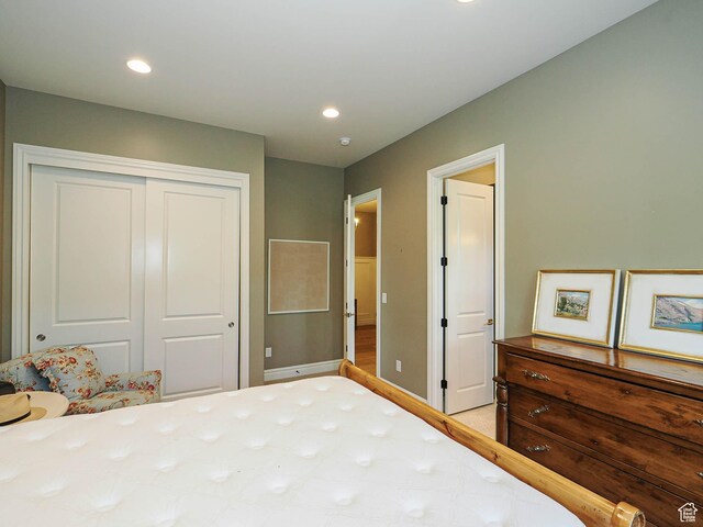 1979 E Olympus Point Dr, Holladay, UT 84117 - bedroom featuring a closet, baseboards, and recessed lighting