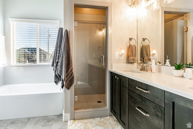 887 S 3050 W, Syracuse, UT 84075 - full bath featuring a shower stall, double vanity, a bath, and tile patterned floors