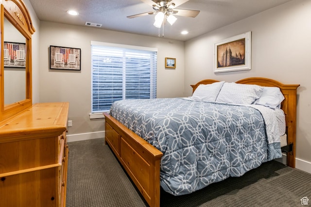 887 S 3050 W, Syracuse, UT 84075 - bedroom featuring dark colored carpet, baseboards, recessed lighting, and ceiling fan