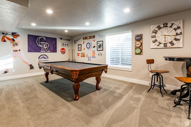 887 S 3050 W, Syracuse, UT 84075 - rec room with carpet floors, recessed lighting, billiards, baseboards, and a textured ceiling