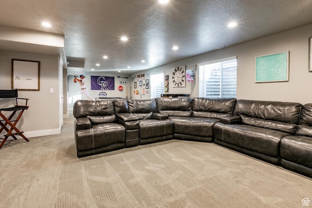 887 S 3050 W, Syracuse, UT 84075 - living room featuring recessed lighting, light colored carpet, a textured ceiling, and baseboards