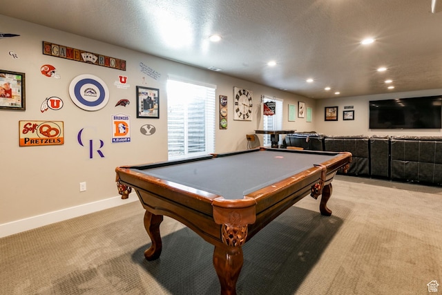 887 S 3050 W, Syracuse, UT 84075 - rec room featuring light carpet, recessed lighting, pool table, baseboards, and a textured ceiling