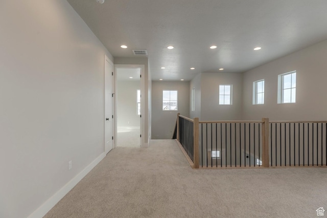 2989 Rock View Dr Unit 105, Francis, UT 84036 - corridor with baseboards, recessed lighting, an upstairs landing, carpet floors, and visible vents
