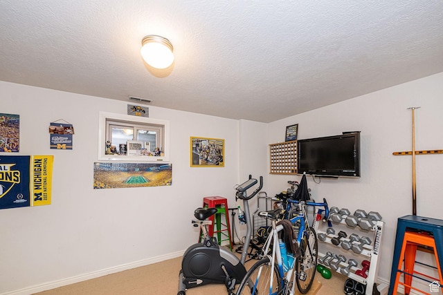2406 Woodland Dr, Ogden, UT 84403 - exercise room with visible vents, baseboards, carpet, and a textured ceiling