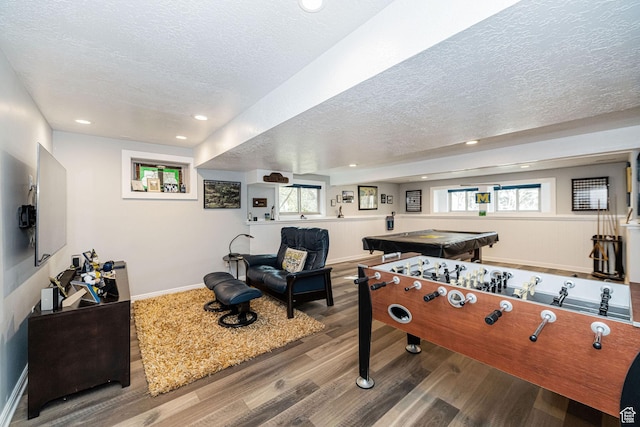 2406 Woodland Dr, Ogden, UT 84403 - game room with a textured ceiling, recessed lighting, wood finished floors, baseboards, and billiards