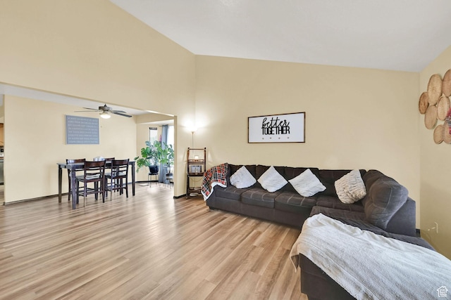 992 E 5625 S, South Ogden, UT 84405 - living area with light wood-style flooring, ceiling fan, and vaulted ceiling