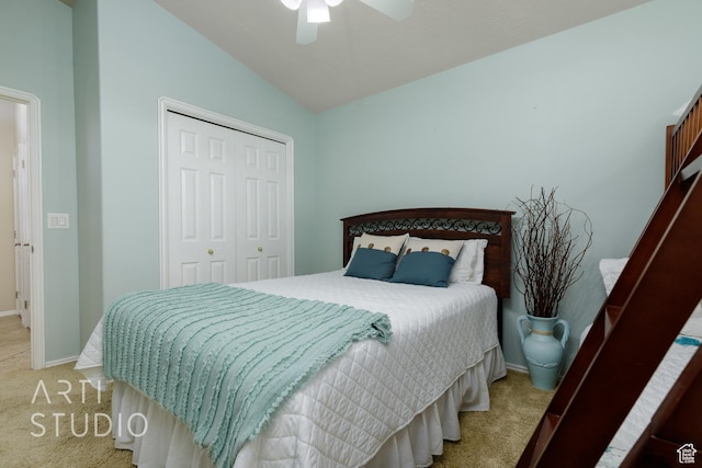 145 S Crystal Lakes Dr Unit 80, St George, UT 84770 - bedroom with a closet, a ceiling fan, carpet flooring, lofted ceiling, and baseboards
