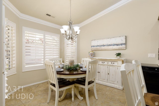 145 S Crystal Lakes Dr Unit 80, St George, UT 84770 - dining space featuring a chandelier, ornamental molding, light tile patterned floors, and lofted ceiling