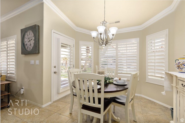 145 S Crystal Lakes Dr Unit 80, St George, UT 84770 - dining space featuring a chandelier, crown molding, and light tile patterned floors