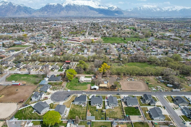 bird's eye view featuring a mountain view and a residential view