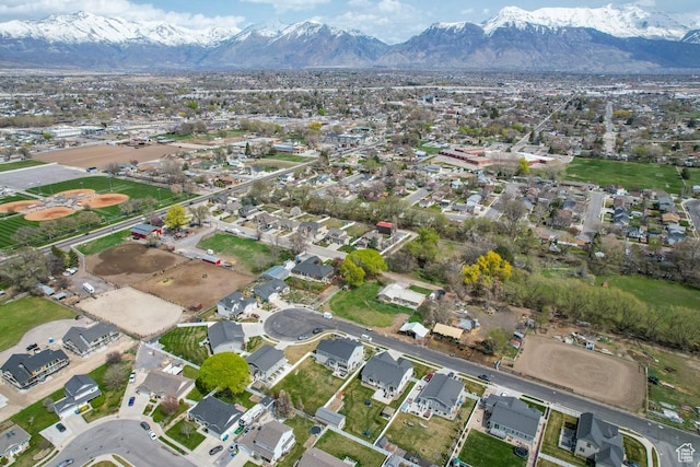 aerial view with a mountain view and a residential view
