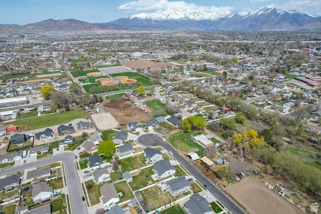 bird's eye view featuring a mountain view and a residential view