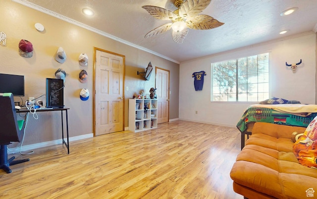 263 W 300 S, Parowan, UT 84761 - bedroom featuring baseboards, ornamental molding, a textured ceiling, and wood finished floors