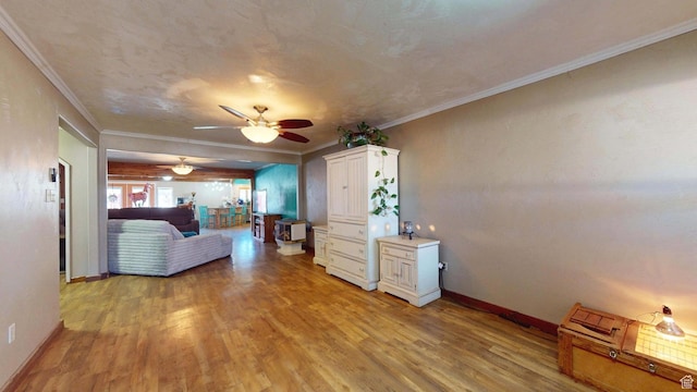 263 W 300 S, Parowan, UT 84761 - living area with light wood-type flooring, ceiling fan, and ornamental molding