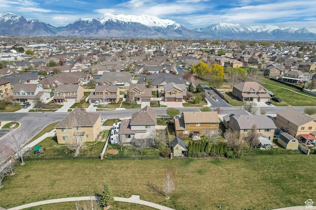 bird's eye view featuring a mountain view and a residential view