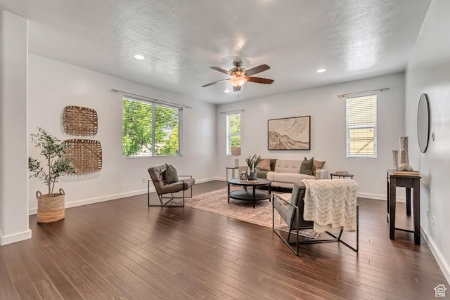 166 S 2035 W, Lehi, UT 84043 - living area featuring ceiling fan, recessed lighting, dark wood-type flooring, baseboards, and a textured ceiling