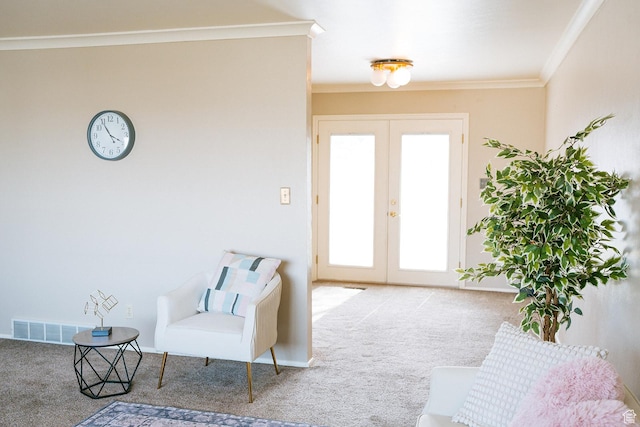 20 E 9n Cir N, American Fork, UT 84003 - living area featuring crown molding, french doors, carpet, and visible vents