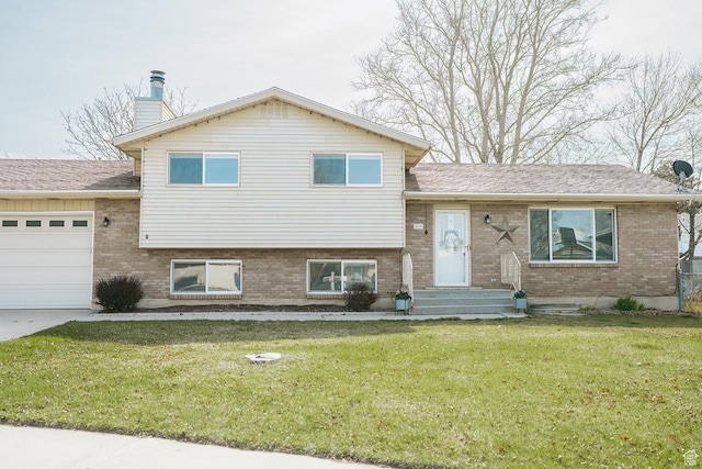 20 E 9n Cir N, American Fork, UT 84003 - split level home with a front yard, brick siding, a chimney, and an attached garage