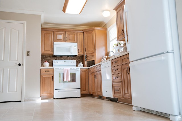 20 E 9n Cir N, American Fork, UT 84003 - kitchen featuring white appliances, light countertops, ornamental molding, and decorative backsplash