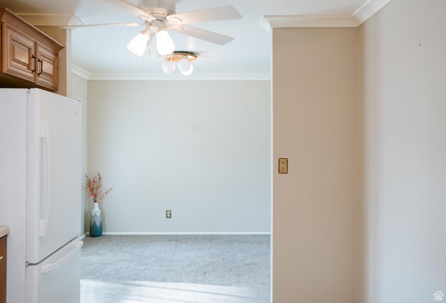 20 E 9n Cir N, American Fork, UT 84003 - kitchen with ornamental molding, baseboards, freestanding refrigerator, and carpet floors
