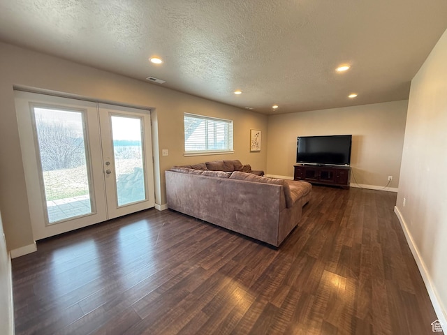 288 W Stuart Dr, Garden City, UT 84028 - living room featuring french doors, baseboards, recessed lighting, and dark wood-style floors