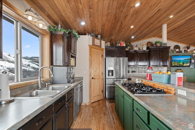 671 W Dee Dr, Garden City, UT 84028 - kitchen featuring a sink, appliances with stainless steel finishes, plenty of natural light, and green cabinetry