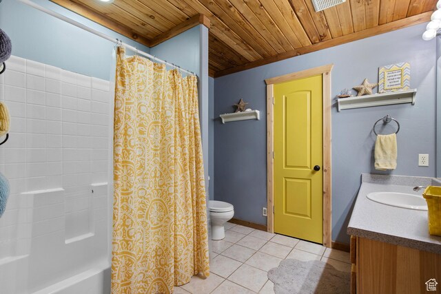 671 W Dee Dr, Garden City, UT 84028 - full bath featuring vanity, ornamental molding, tile patterned floors, toilet, and wooden ceiling