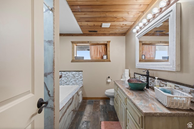671 W Dee Dr, Garden City, UT 84028 - bathroom featuring toilet, wood-type flooring, a wealth of natural light, and wooden ceiling