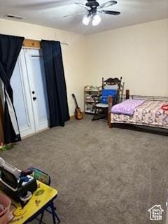 87 N Loafer Canyon Rd, Elk Ridge, UT 84651 - bedroom featuring carpet floors, a ceiling fan, and visible vents