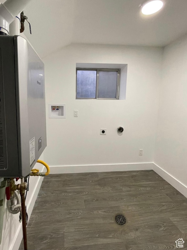 3977 W 5625 S, Roy, UT 84067 - washroom featuring laundry area, baseboards, dark wood-type flooring, washer hookup, and hookup for an electric dryer