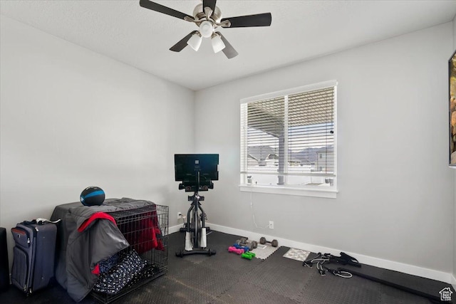 393 S Corner View Dr, Tooele, UT 84074 - exercise room featuring baseboards and a ceiling fan