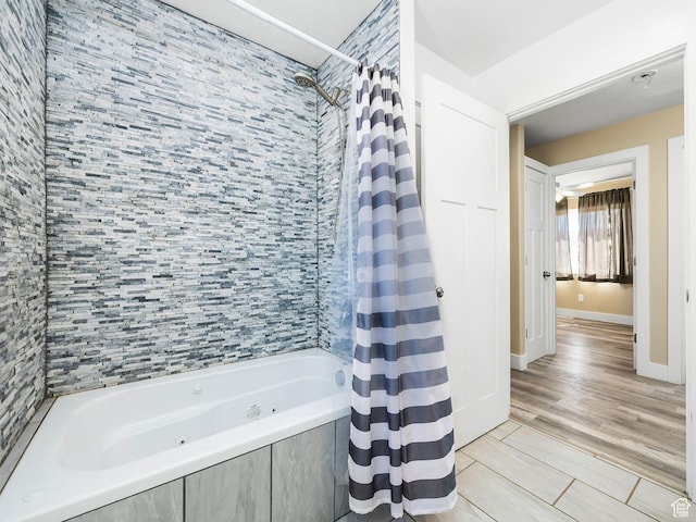 8915 E 33550 N, Fairview, UT 84629 - bathroom with a combined bath / shower with jetted tub, wood finish floors, and baseboards
