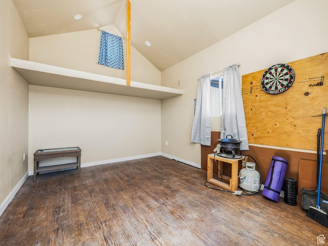 8915 E 33550 N, Fairview, UT 84629 - interior space with baseboards, vaulted ceiling, and wood finished floors