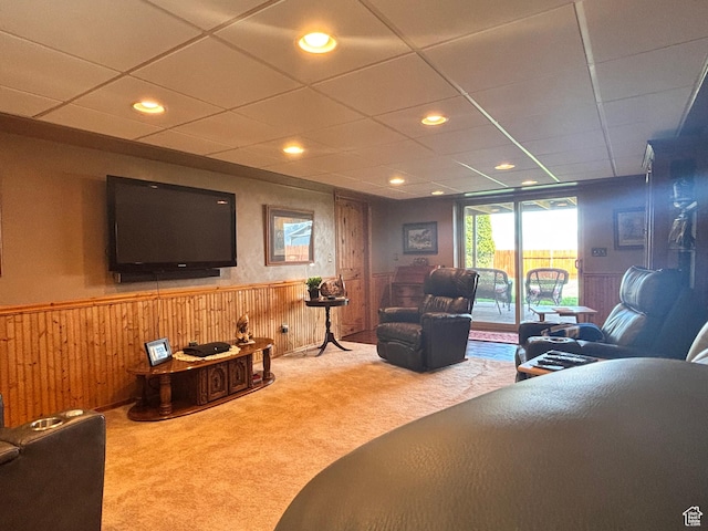 80 S 6000 W, Mendon, UT 84325 - carpeted living area with recessed lighting, a paneled ceiling, and a wainscoted wall