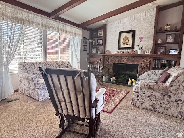 80 S 6000 W, Mendon, UT 84325 - living area with a healthy amount of sunlight, carpet flooring, beam ceiling, and visible vents
