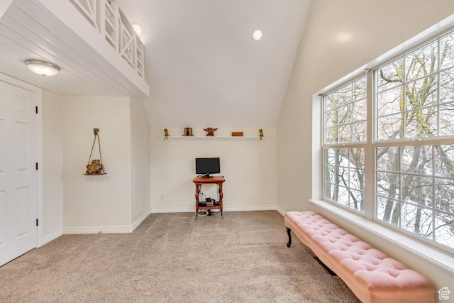 3895 S Grindstone Dr, Springville, UT 84663 - sitting room with carpet, baseboards, and vaulted ceiling