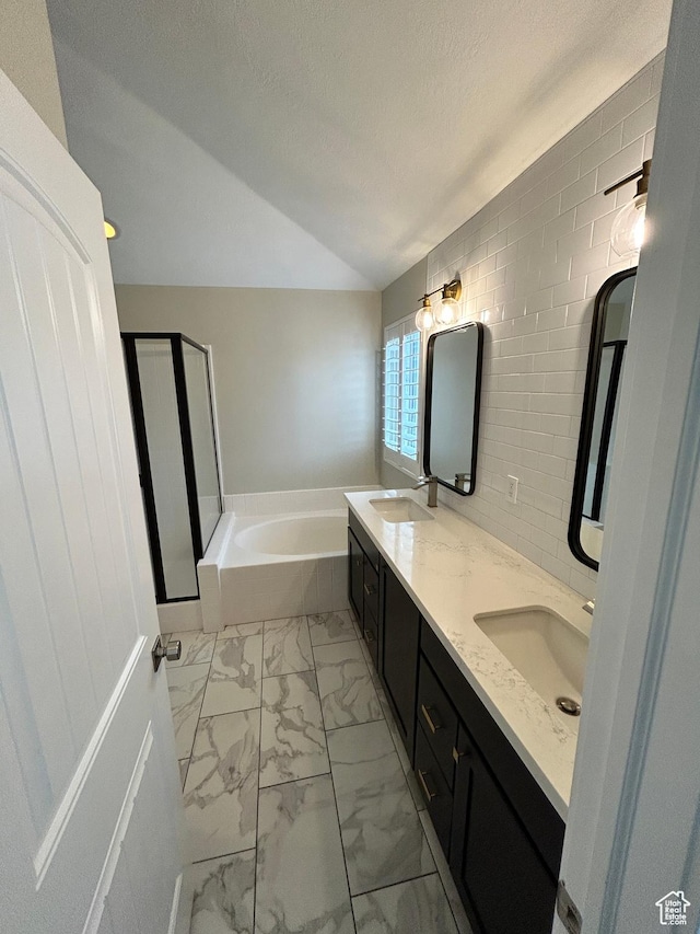 10124 S Autumn Breeze Ln W, South Jordan, UT 84009 - bathroom with a bath, a textured ceiling, marble finish floor, and a sink