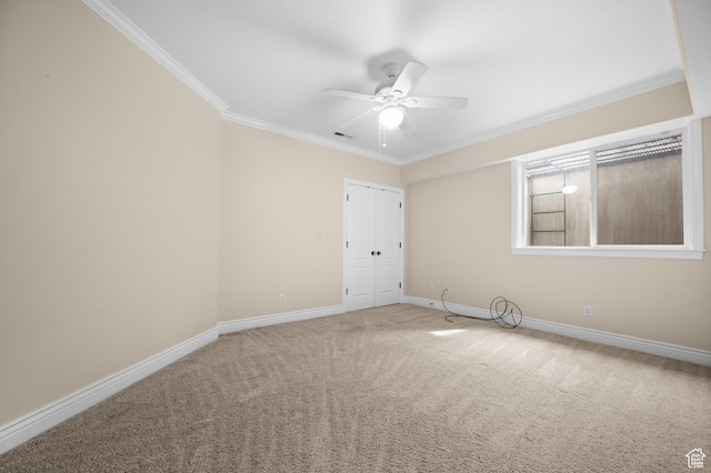 6041 S 2230 E, Holladay, UT 84121 - carpeted empty room with ceiling fan, visible vents, baseboards, and ornamental molding