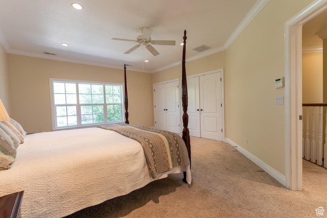 6041 S 2230 E, Holladay, UT 84121 - bedroom with multiple closets, visible vents, recessed lighting, and light colored carpet