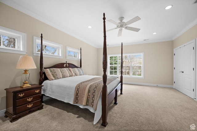 6041 S 2230 E, Holladay, UT 84121 - carpeted bedroom featuring recessed lighting, ceiling fan, baseboards, and ornamental molding