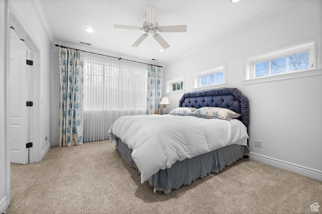 6041 S 2230 E, Holladay, UT 84121 - bedroom featuring baseboards, crown molding, carpet flooring, and visible vents