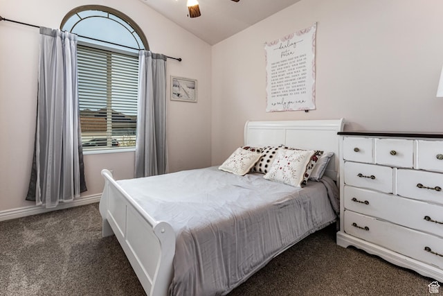 4781 W 4100 S, West Haven, UT 84401 - bedroom with dark colored carpet, multiple windows, lofted ceiling, and ceiling fan