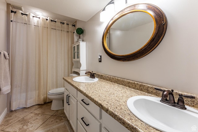 4781 W 4100 S, West Haven, UT 84401 - full bath featuring toilet, double vanity, tile patterned floors, and a shower with shower curtain